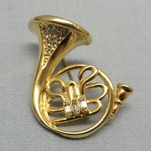 Vintage Rhinestone French Horn Brooch